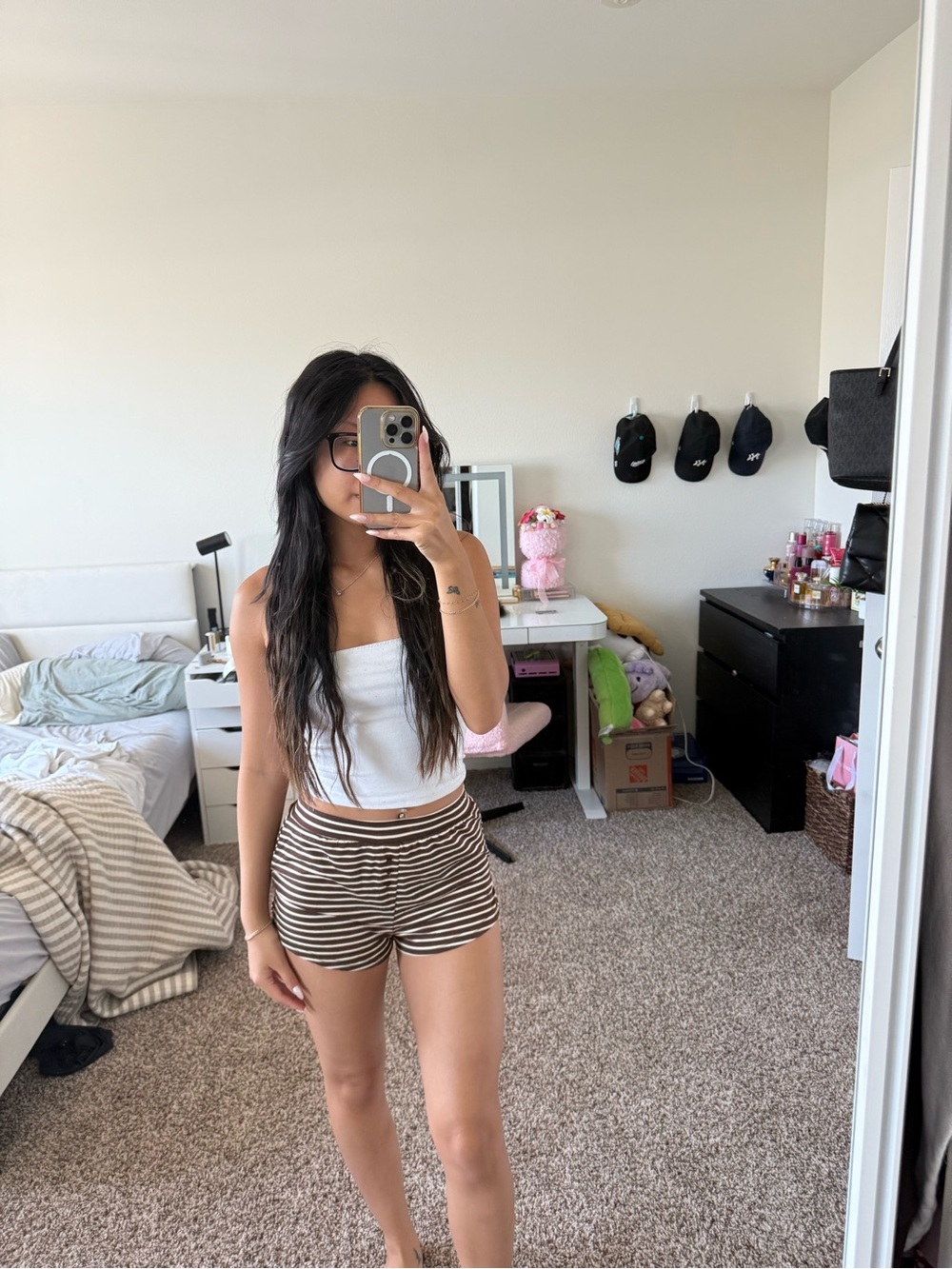 Brown and white stripe shorts
